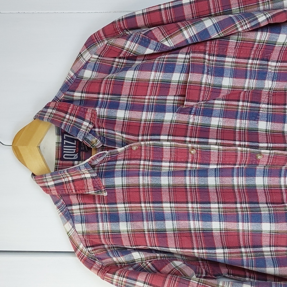 Quizz NY| Mens Red,White,Blue Shirt Plaid Patriotic Preppy Button Down  Sz.M